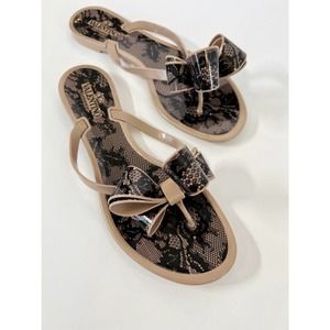 Valentino Garavani Lace-Print Bow Jelly Thong Sandals Womens Size 8